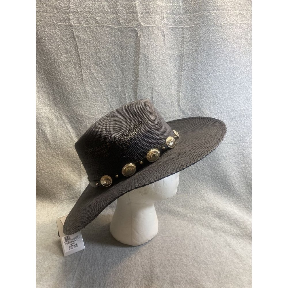 PETER GRIMM Navy NIRVANA COWBOY HAT Unisex Toyo Straw Silver Buckle CAP NEW NWT